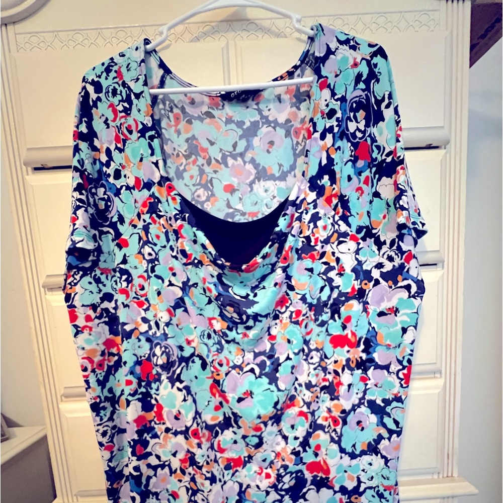 GEORGE Multi-colored floral top in turquoise, Size 3X